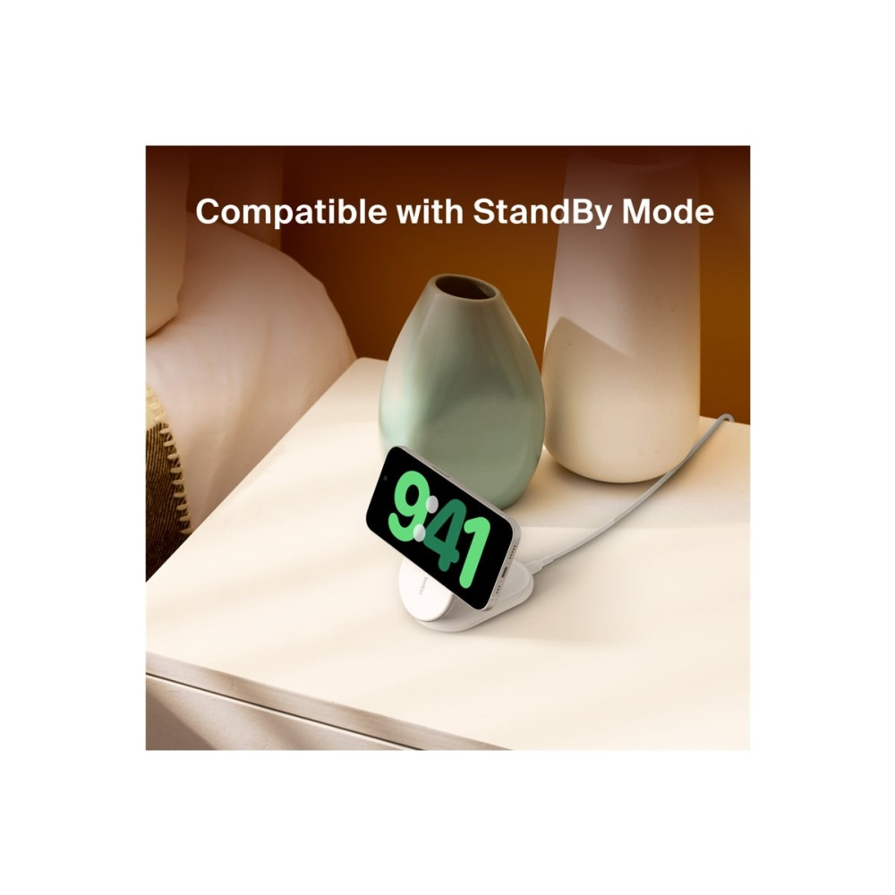Produktbild för Belkin BoostCharge trådlöst laddställ - magnetisk, hopfällbar, med Qi2 - + växelströmsadapter - 15 watt