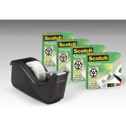 3M Scotch C60 + Scotch Magic 810 - dispenser med kontorstejp (4 rullar) - 19 mm x 33 m - svart dispenser