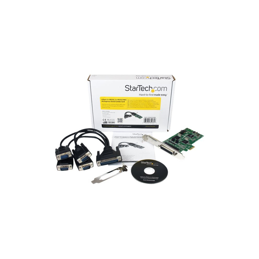 Produktbild för StarTech.com PCI express PCIe seriellt kombokort med 4 portar – 2x RS232 2x RS422/RS485 - seriell adapter - PCI Express x1 - 4 portar