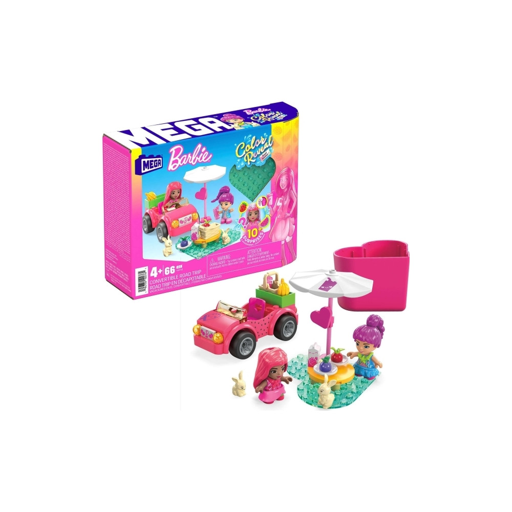 Produktbild för MEGA Barbie Color Reveal Bilresa med cabriolet, Byggsats, 4...