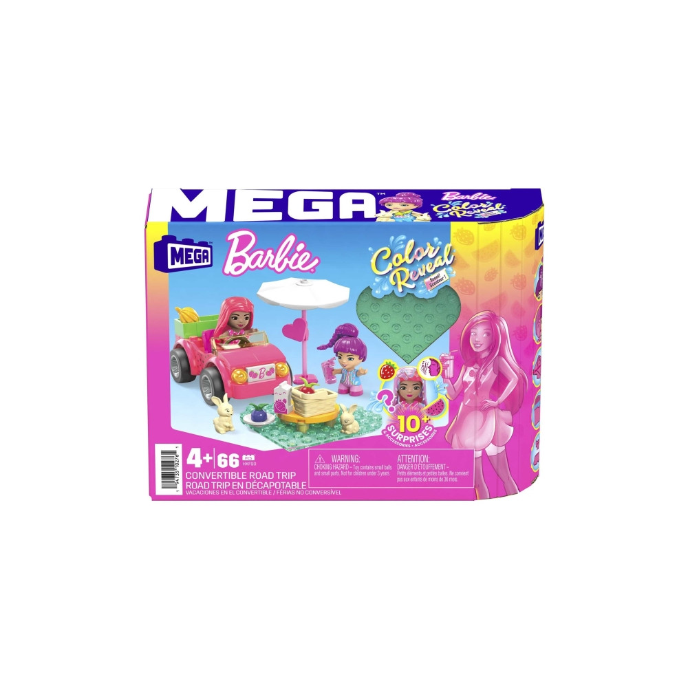 Produktbild för MEGA Barbie Color Reveal Bilresa med cabriolet, Byggsats, 4...