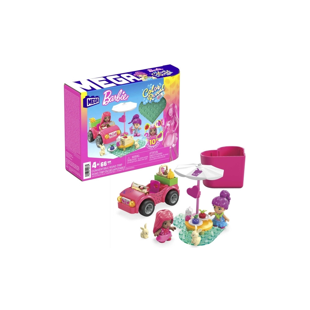 Produktbild för MEGA Barbie Color Reveal Bilresa med cabriolet, Byggsats, 4...