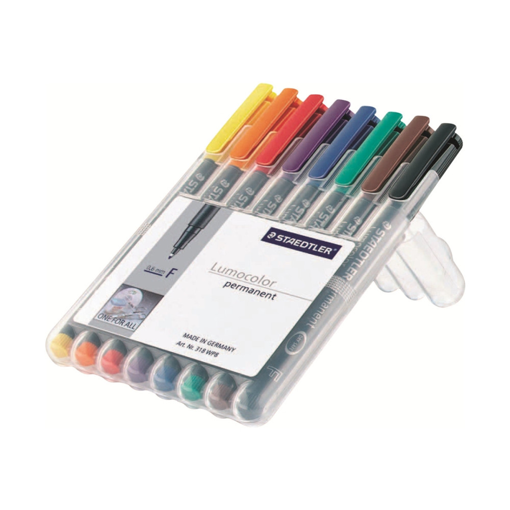 Produktbild för STAEDTLER Lumocolor - fiberspetspenna - svart, röd, blå, grön, gul, orange, brun, violett (paket om 8)