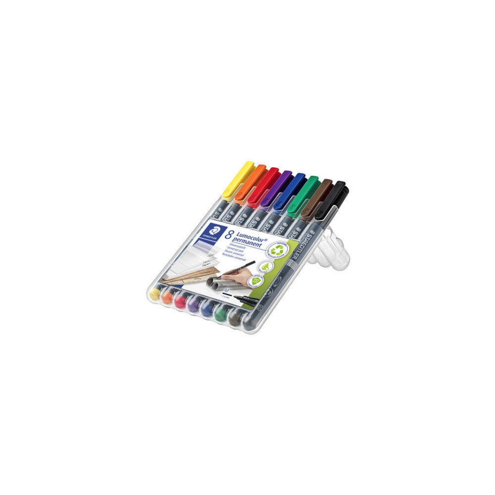 Produktbild för STAEDTLER Lumocolor - fiberspetspenna - svart, röd, blå, grön, gul, orange, brun, violett (paket om 8)