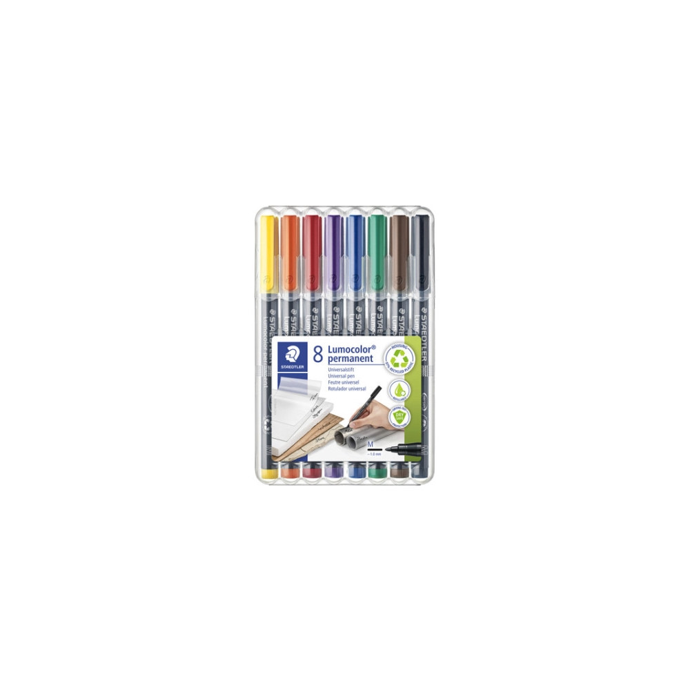 Produktbild för STAEDTLER Lumocolor - fiberspetspenna - svart, röd, blå, grön, gul, orange, brun, violett (paket om 8)