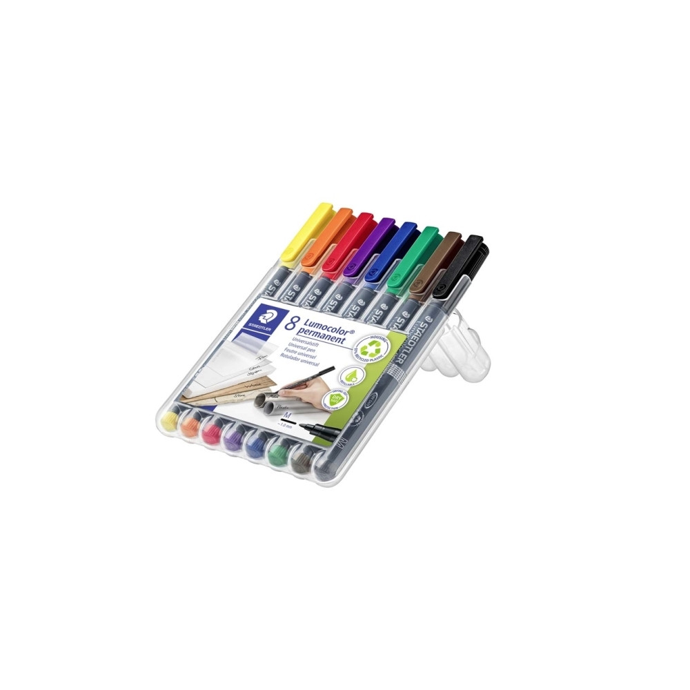 Produktbild för STAEDTLER Lumocolor - fiberspetspenna - svart, röd, blå, grön, gul, orange, brun, violett (paket om 8)