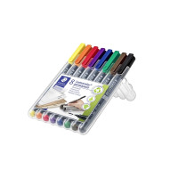 Produktbild för STAEDTLER Lumocolor - fiberspetspenna - svart, röd, blå, grön, gul, orange, brun, violett (paket om 8)