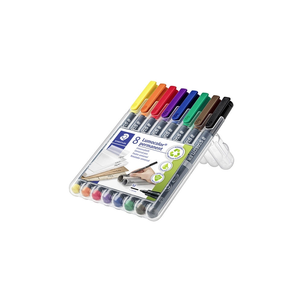 Produktbild för STAEDTLER Lumocolor - fiberspetspenna - svart, röd, blå, grön, gul, orange, brun, violett (paket om 8)