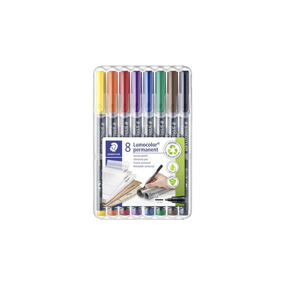 Produktbild för STAEDTLER Lumocolor - fiberspetspenna - svart, röd, blå, grön, gul, orange, brun, violett (paket om 8)