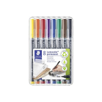 Produktbild för STAEDTLER Lumocolor - fiberspetspenna - svart, röd, blå, grön, gul, orange, brun, violett (paket om 8)