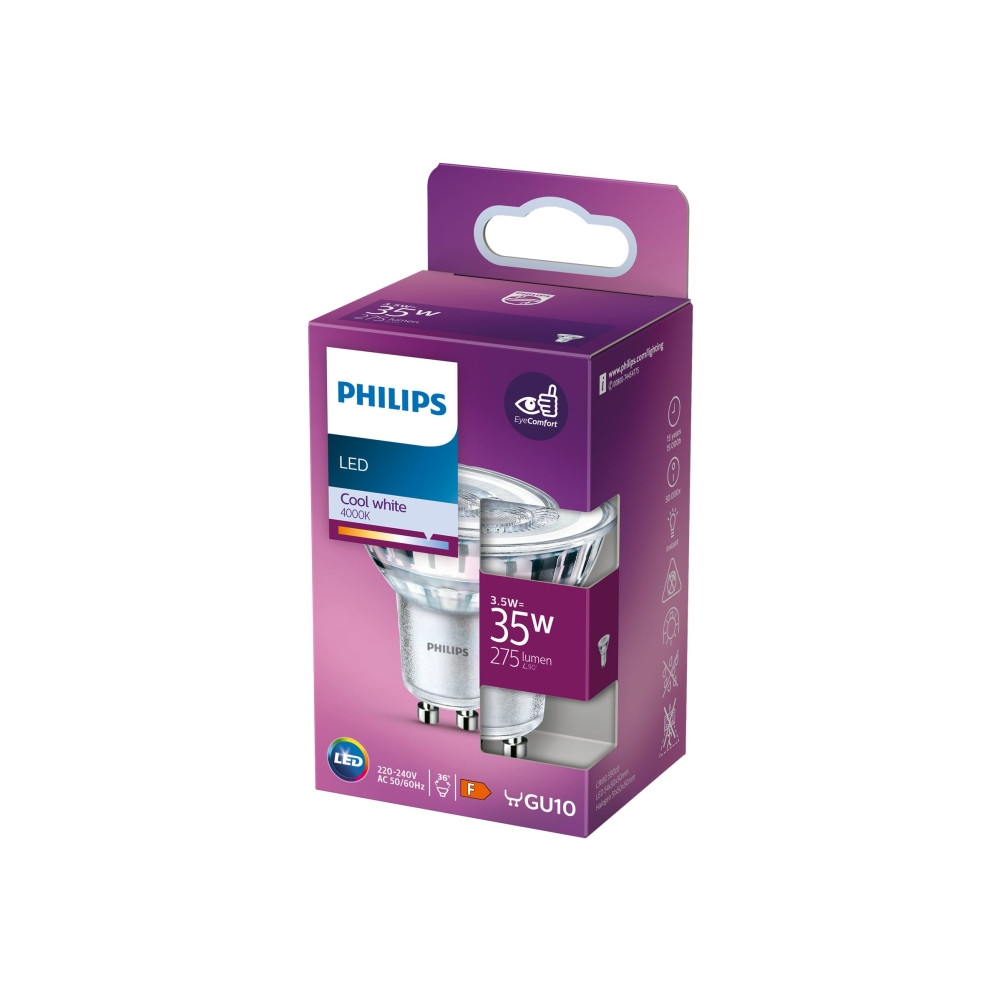 Produktbild för Philips LED Classic - LED-spotlight - GU10 - 3.5 W - svalt vitt ljus - 4000 K
