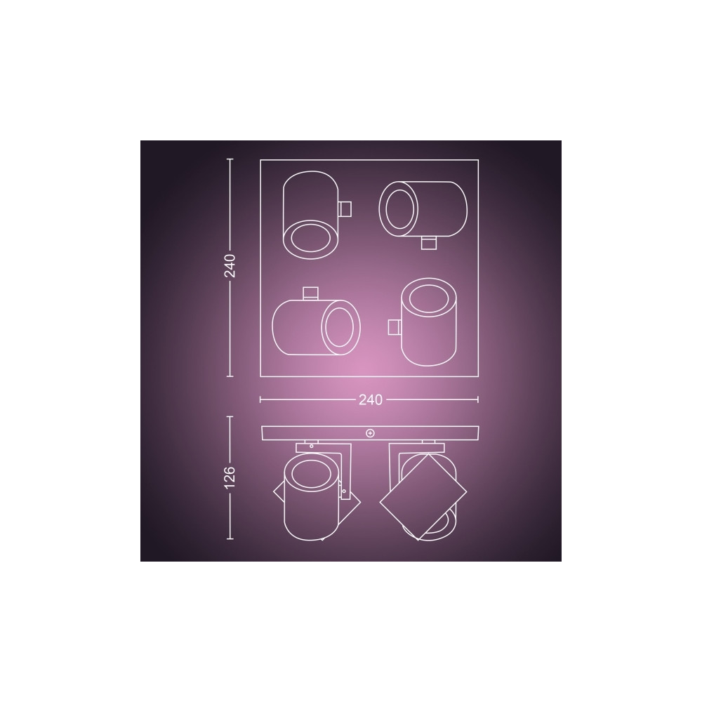 Produktbild för Philips Hue White and Color Ambiance Argenta - spotlight - LED-spotlight x 4 - GU10 - 4.2 W - 16 miljoner färger - 2000-6500 K - vit