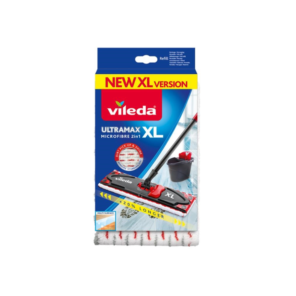 Produktbild för Vileda UltraMax XL, Moppdyna, Röd, Vit, Mikrofiber, 1 styck,...