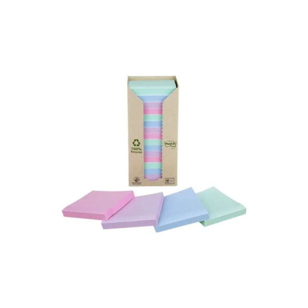 Produktbild för Post-it Recycled 654-1RPT - note - 76 x 76 mm - 1600 ark (16 x 100)