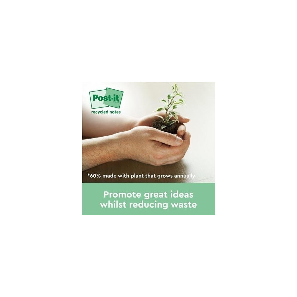 Produktbild för Post-it Recycled 654-1RPT - note - 76 x 76 mm - 1600 ark (16 x 100)