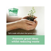 Produktbild för Post-it Recycled 654-1RPT - note - 76 x 76 mm - 1600 ark (16 x 100)