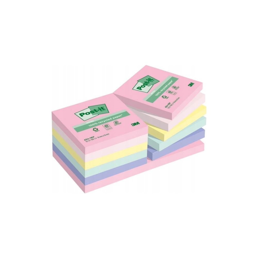 Produktbild för Post-it Recycled 654-1RPT - note - 76 x 76 mm - 1600 ark (16 x 100)