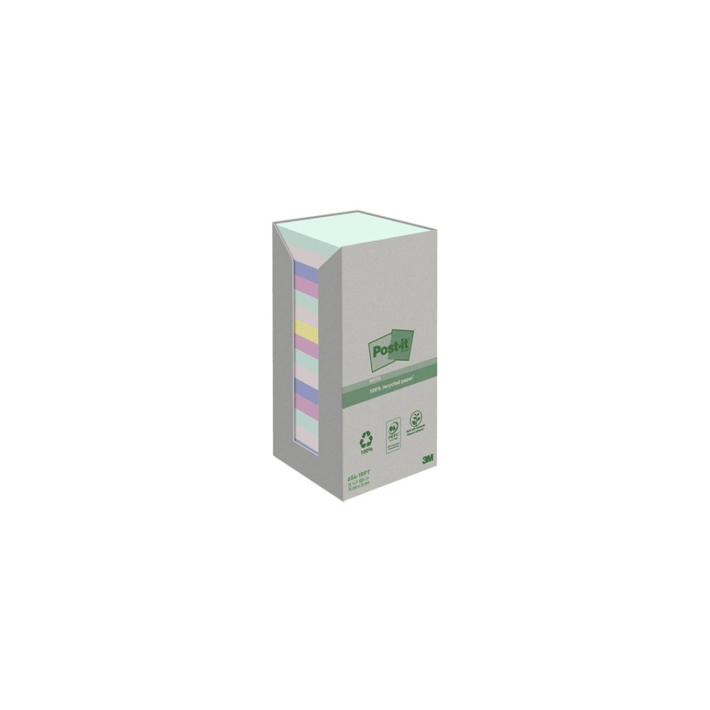 Produktbild för Post-it Recycled 654-1RPT - note - 76 x 76 mm - 1600 ark (16 x 100)