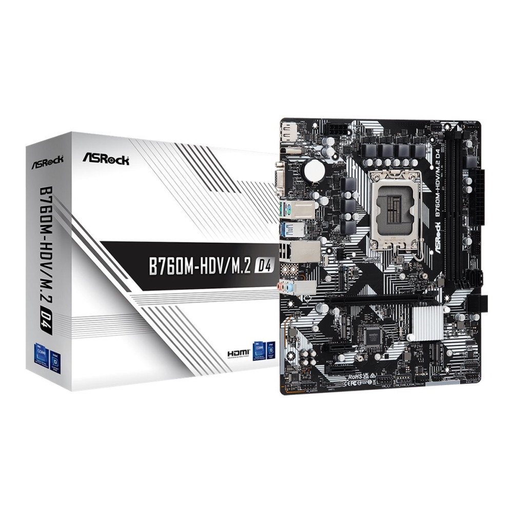 Produktbild för ASRock B760M-HDV/M.2 D4 - moderkort - micro ATX - LGA1700-uttag - B760