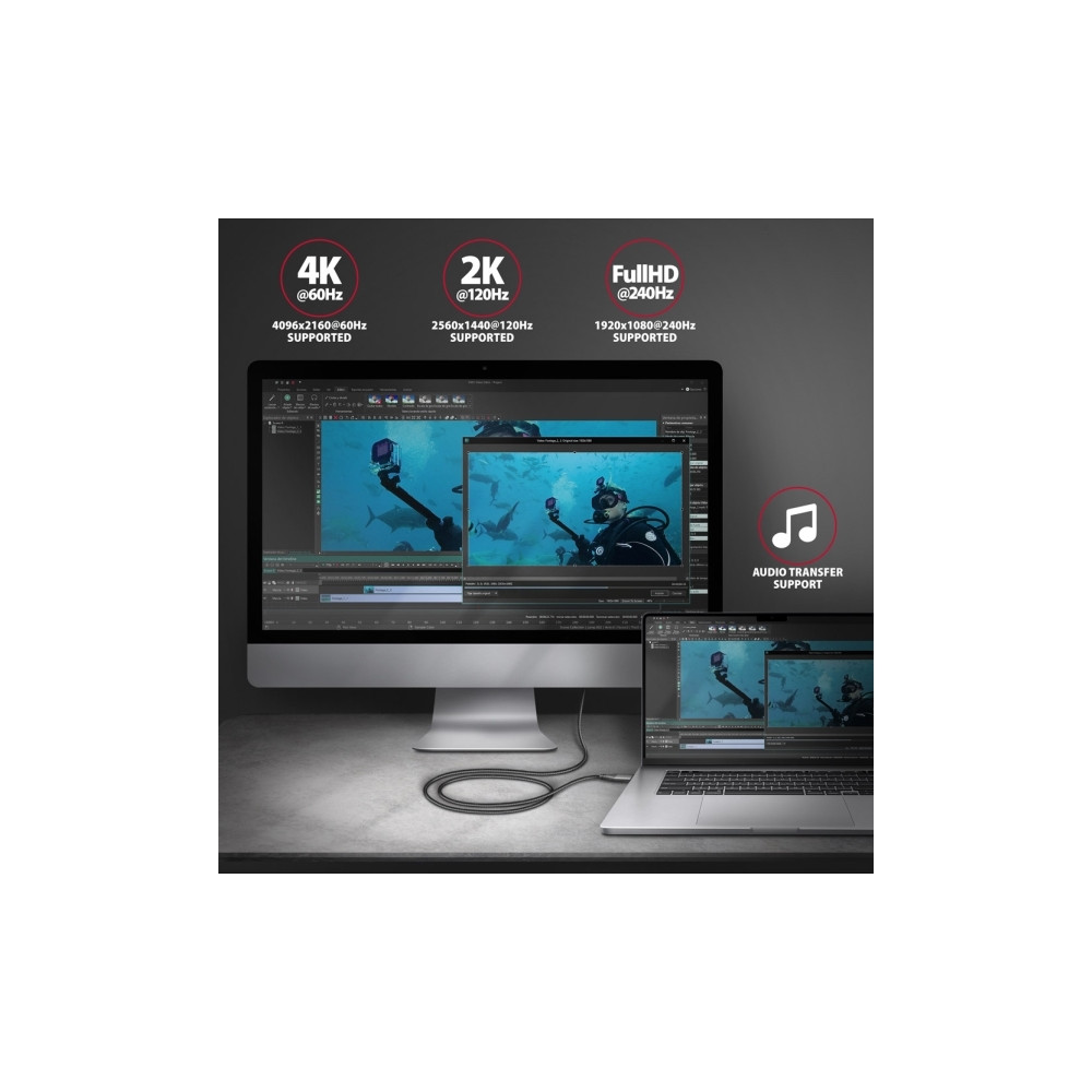 Produktbild för AXAGON RVC-HI2MC - videokort - USB-C / HDMI - 1.8 m