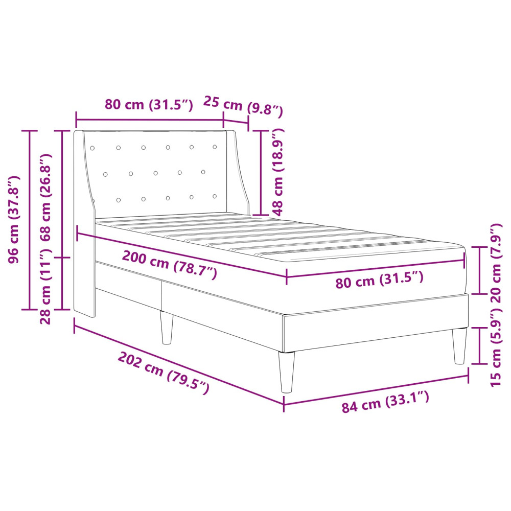Produktbild för Sängram med madrass med madrass Rosa 80 x 200 cm Sammet