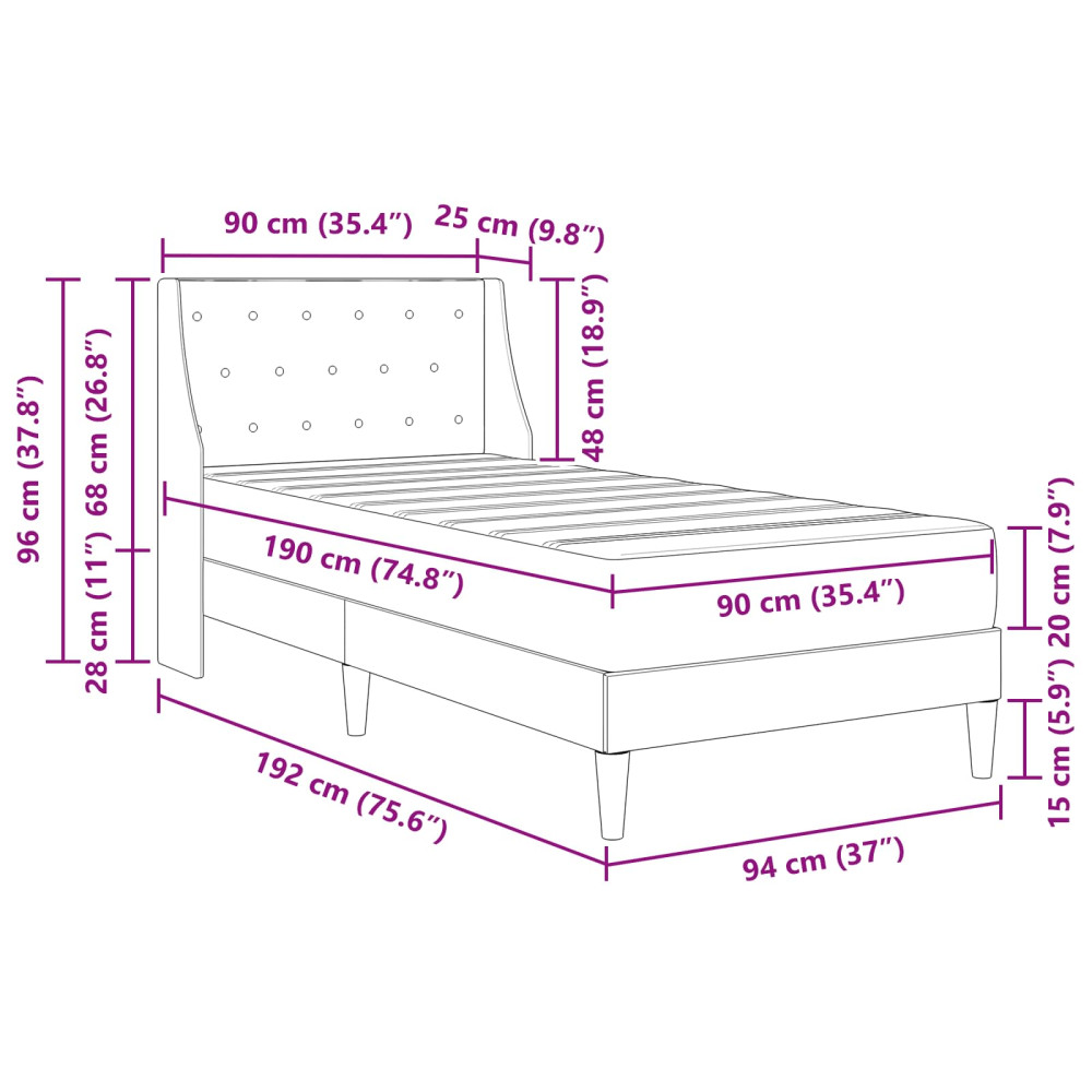 Produktbild för Sängram med madrass med madrass Ljusgrå 90 x 190 cm Sammet