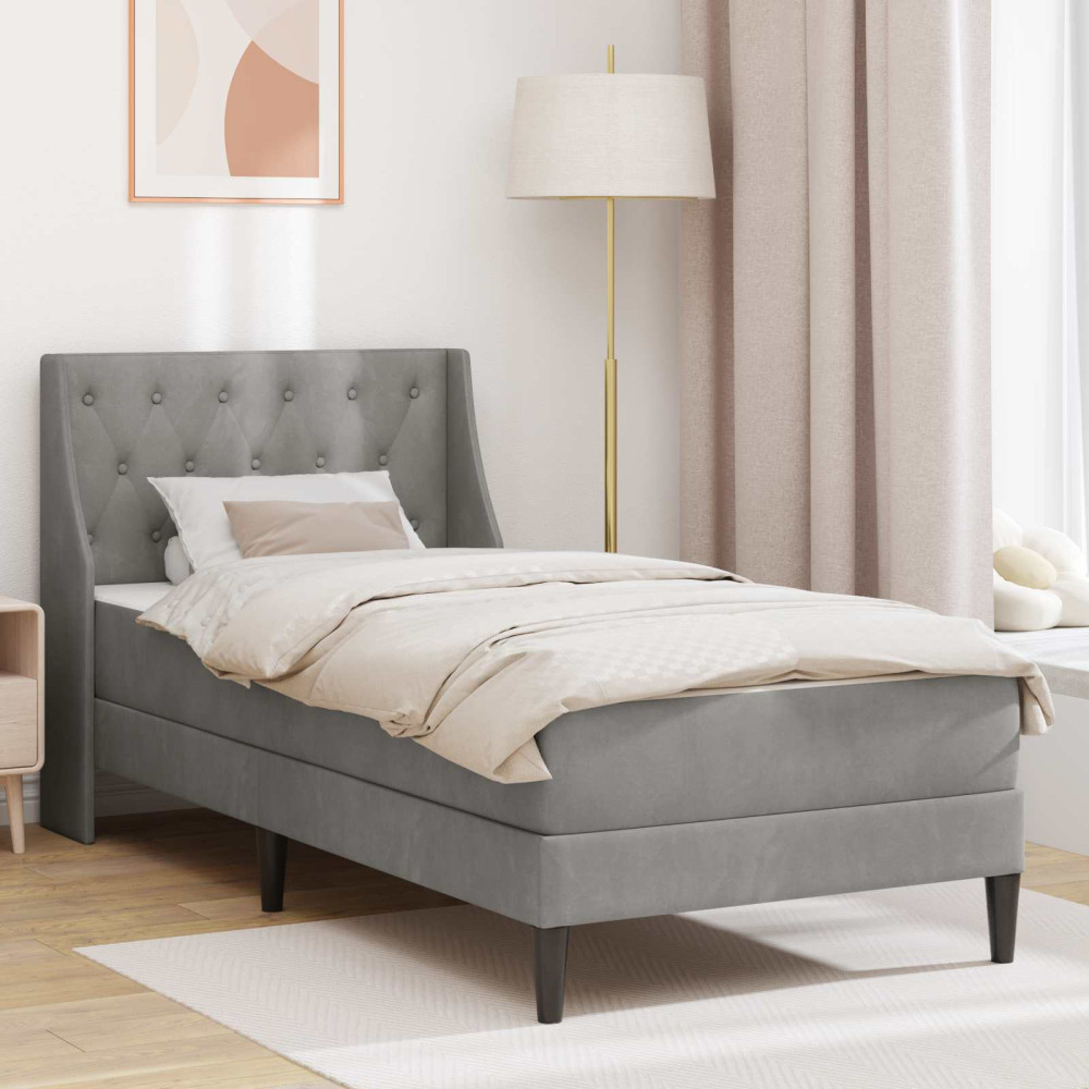 Produktbild för Sängram med madrass med madrass Ljusgrå 90 x 200 cm Sammet