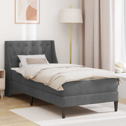 vidaXL Sängram med madrass med madrass Mörkgrå 90 x 200 cm Sammet