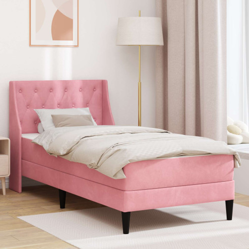 vidaXL Sängram med madrass med madrass Rosa 100 x 200 cm Sammet