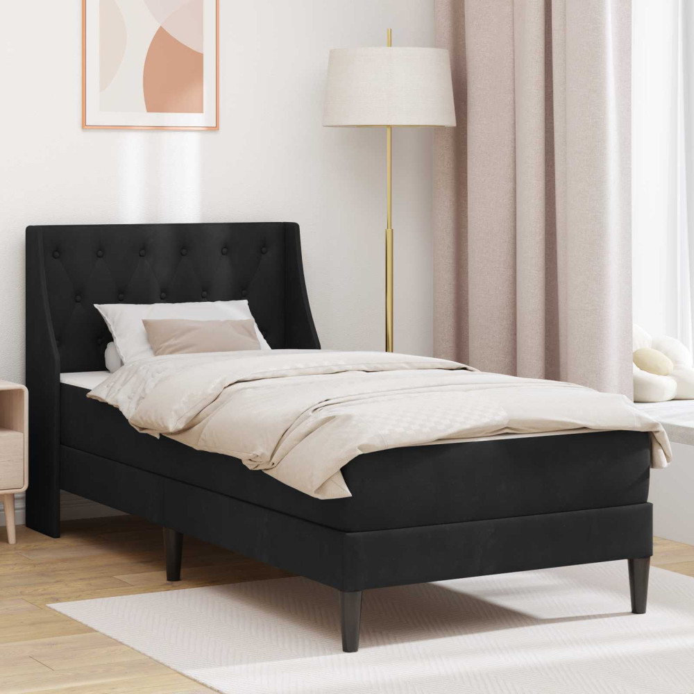 Produktbild för Sängram med madrass med madrass Svart 100 x 200 cm Sammet