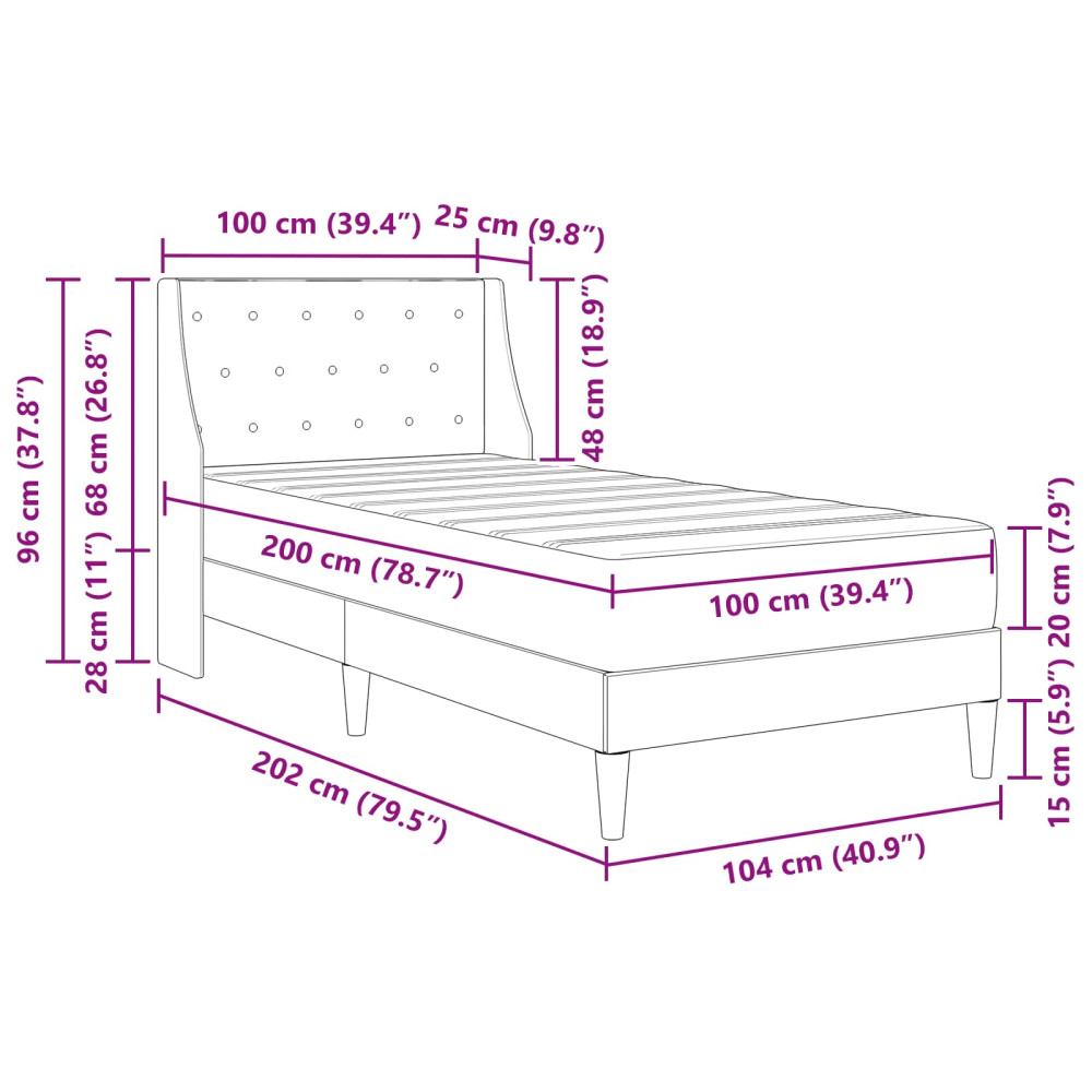 Produktbild för Sängram med madrass med madrass Blå 100 x 200 cm Sammet
