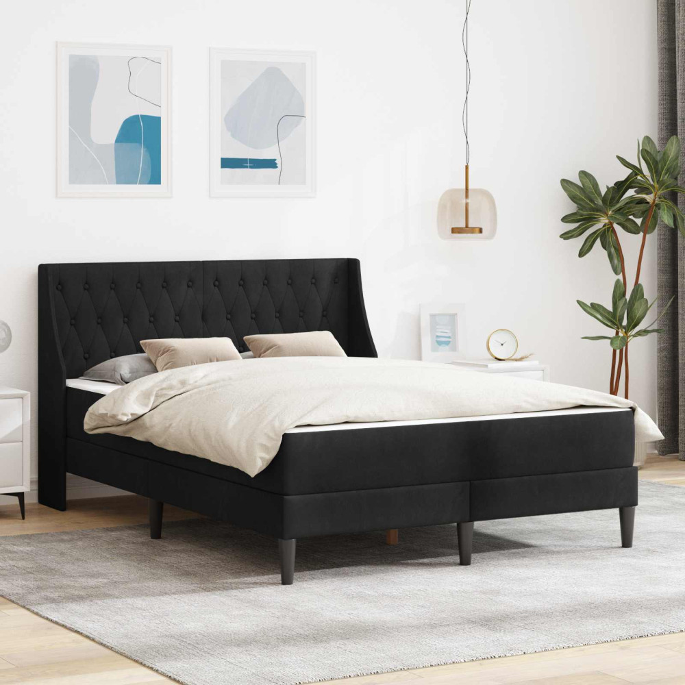Produktbild för Sängram med madrass med madrass Svart 140 x 190 cm Sammet