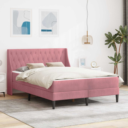 vidaXL Sängram med madrass med madrass Rosa 140 x 200 cm Sammet