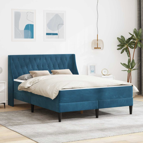 vidaXL Sängram med madrass med madrass Blå 140 x 200 cm Sammet