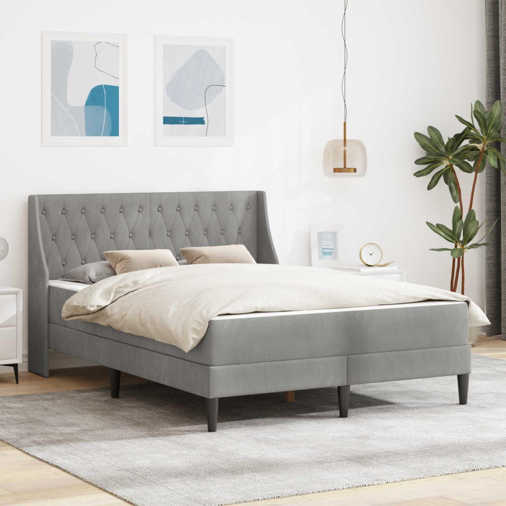Produktbild för Sängram med madrass med madrass Ljusgrå 160 x 200 cm Sammet