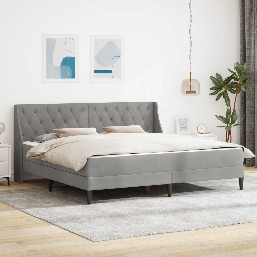 Produktbild för Sängram med madrass med madrass Ljusgrå 200 x 200 cm Sammet