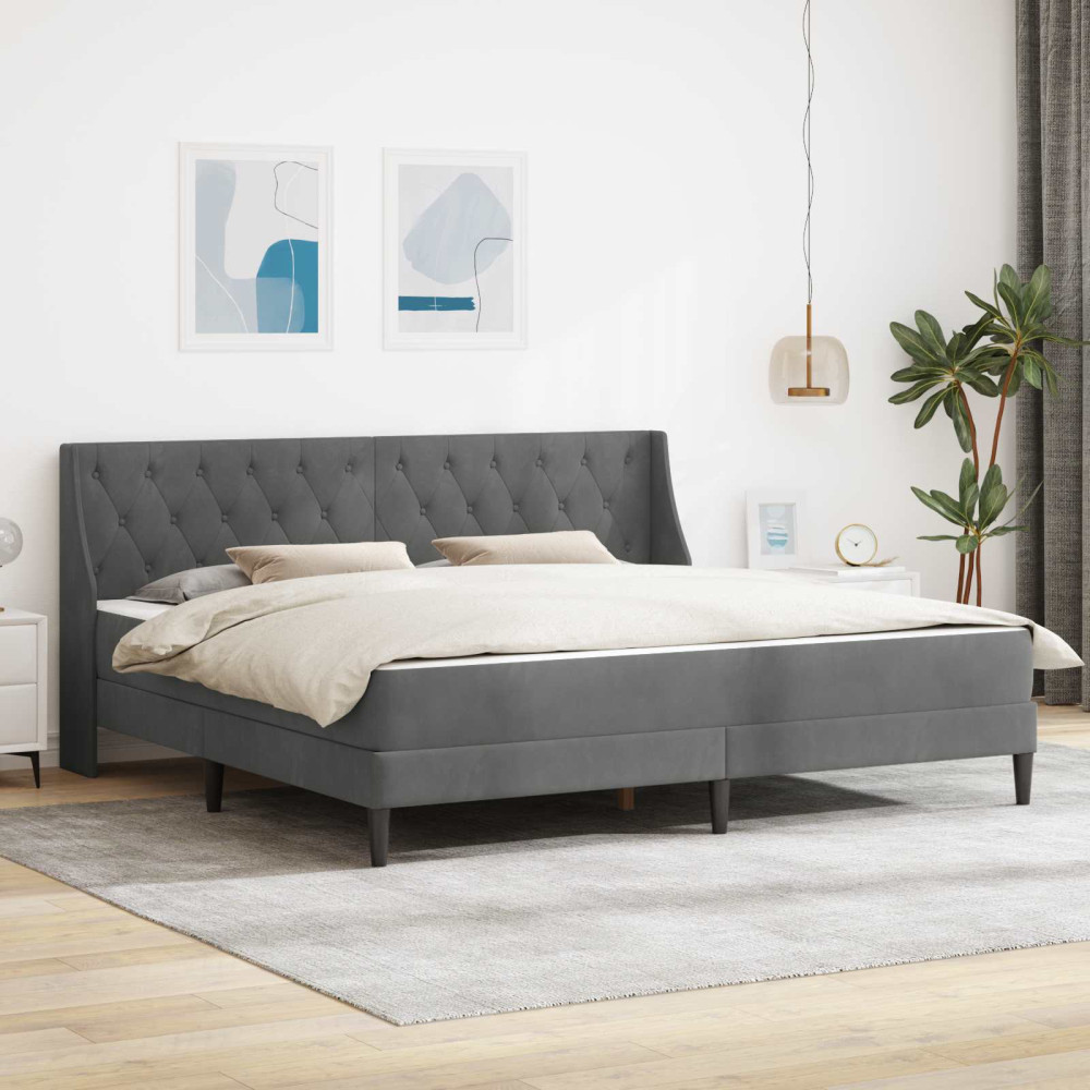 Produktbild för Sängram med madrass med madrass Mörkgrå 200 x 200 cm Sammet
