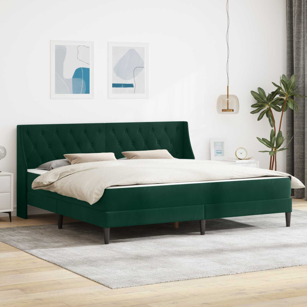 Produktbild för Sängram med madrass med madrass Mörkgrön 200 x 200 cm Sammet