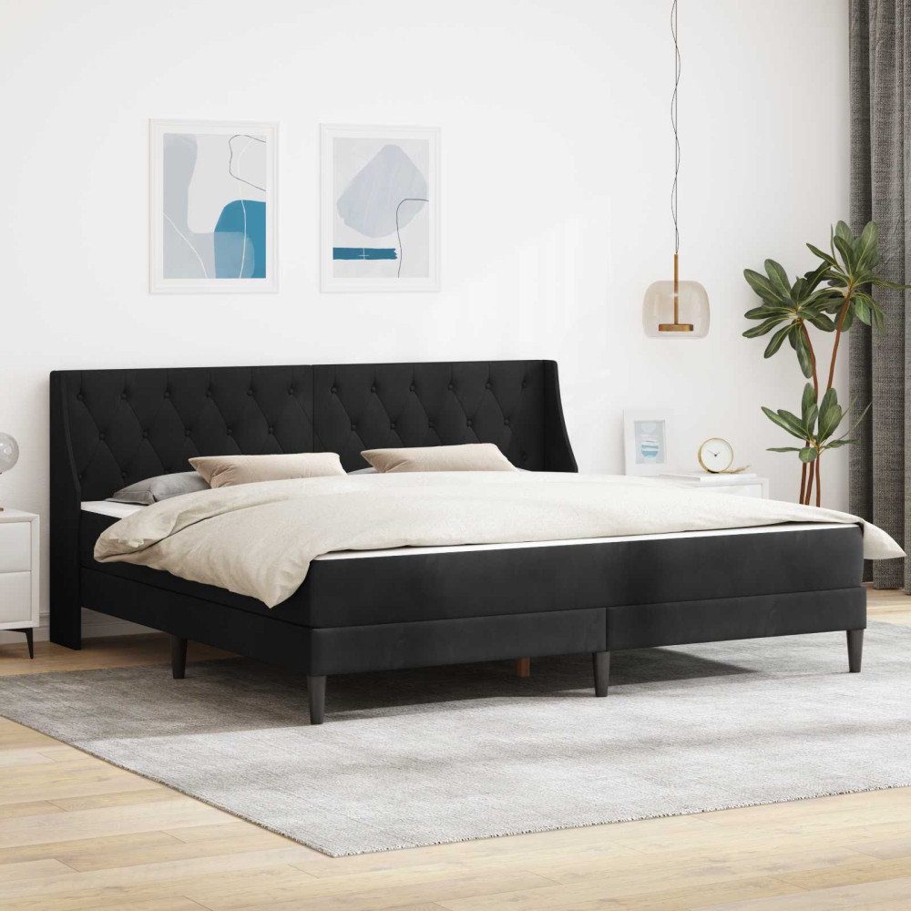 Produktbild för Sängram med madrass med madrass Svart 200 x 200 cm Sammet