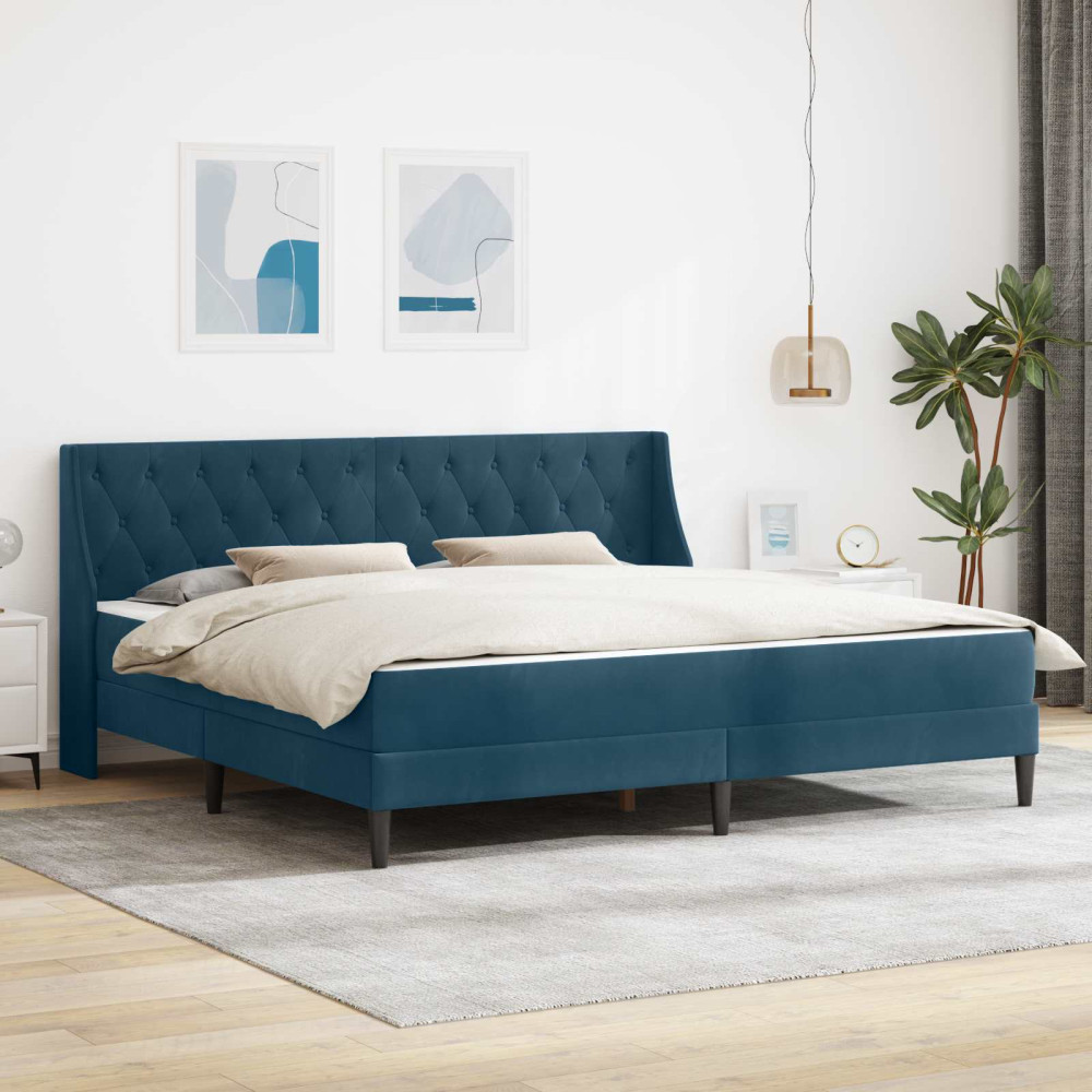 Produktbild för Sängram med madrass med madrass Blå 200 x 200 cm Sammet