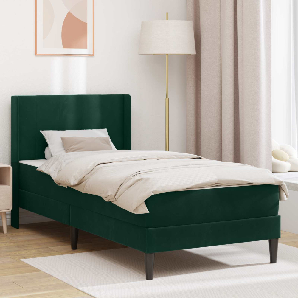 Produktbild för Sängram med madrass med huvudgavel Mörkgrön 80 x 200 cm Sammet