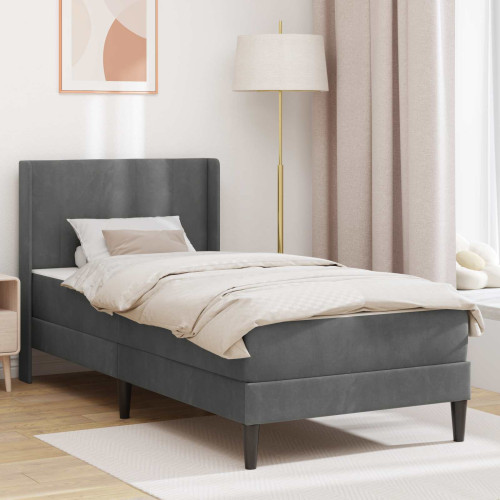 vidaXL Sängram med madrass med huvudgavel Mörkgrå 90 x 200 cm Sammet