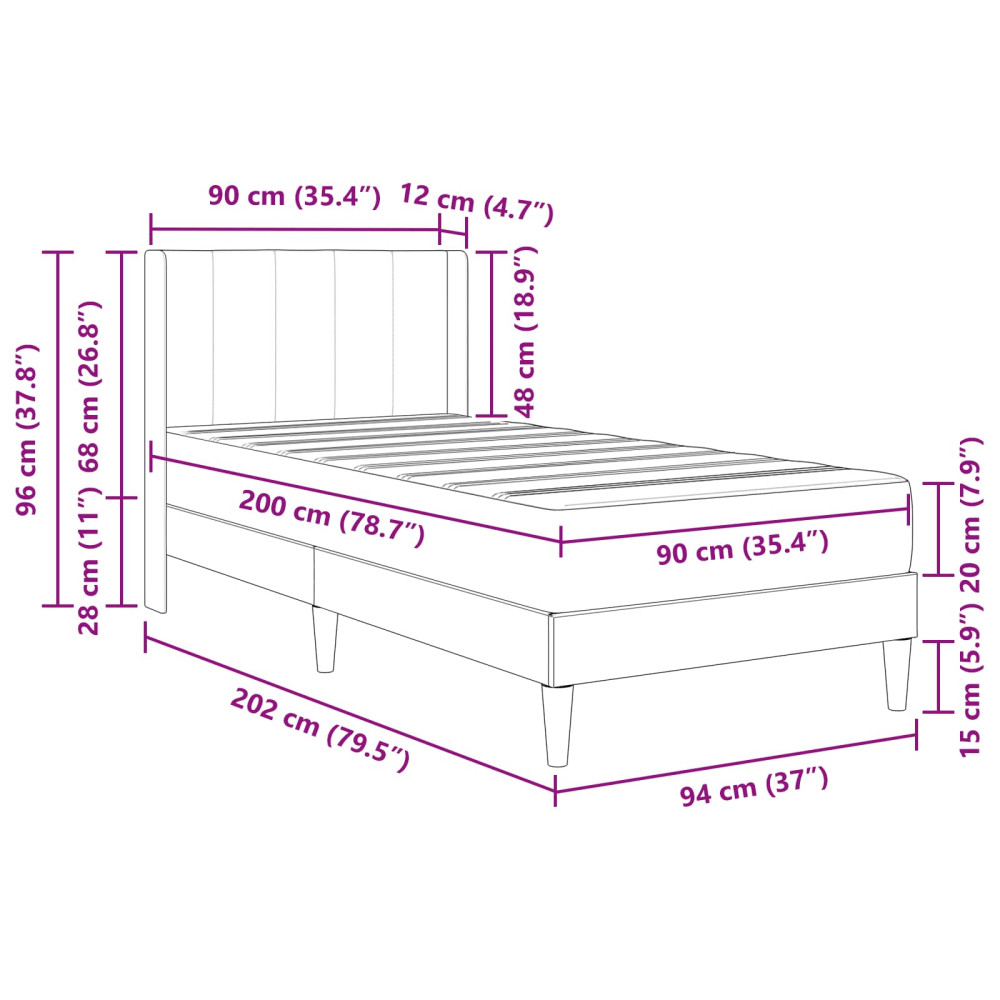 Produktbild för Sängram med madrass med huvudgavel Mörkgrå 90 x 200 cm Sammet