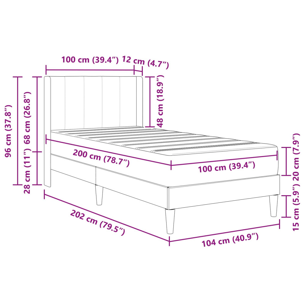 Produktbild för Sängram med madrass med huvudgavel Ljusgrå 100 x 200 cm Sammet