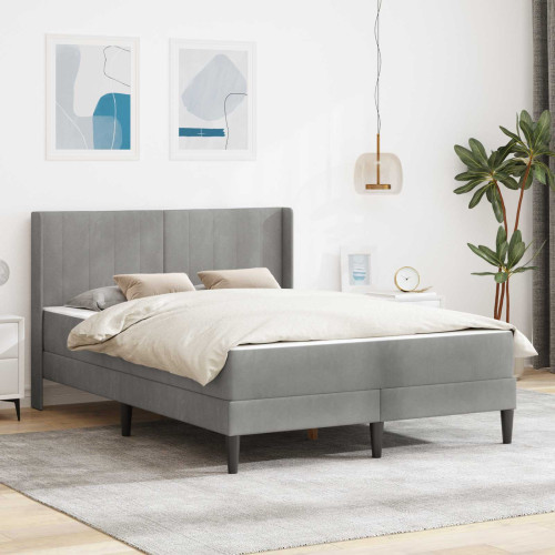 vidaXL Sängram med madrass med huvudgavel Ljusgrå 140 x 190 cm Sammet