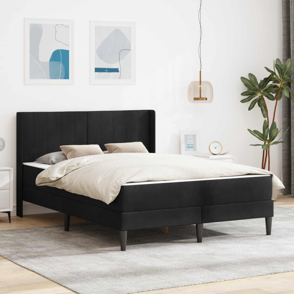 Produktbild för Sängram med madrass med huvudgavel Svart 140 x 190 cm Sammet
