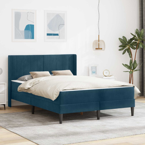 vidaXL Sängram med madrass med huvudgavel Blå 140 x 190 cm Sammet