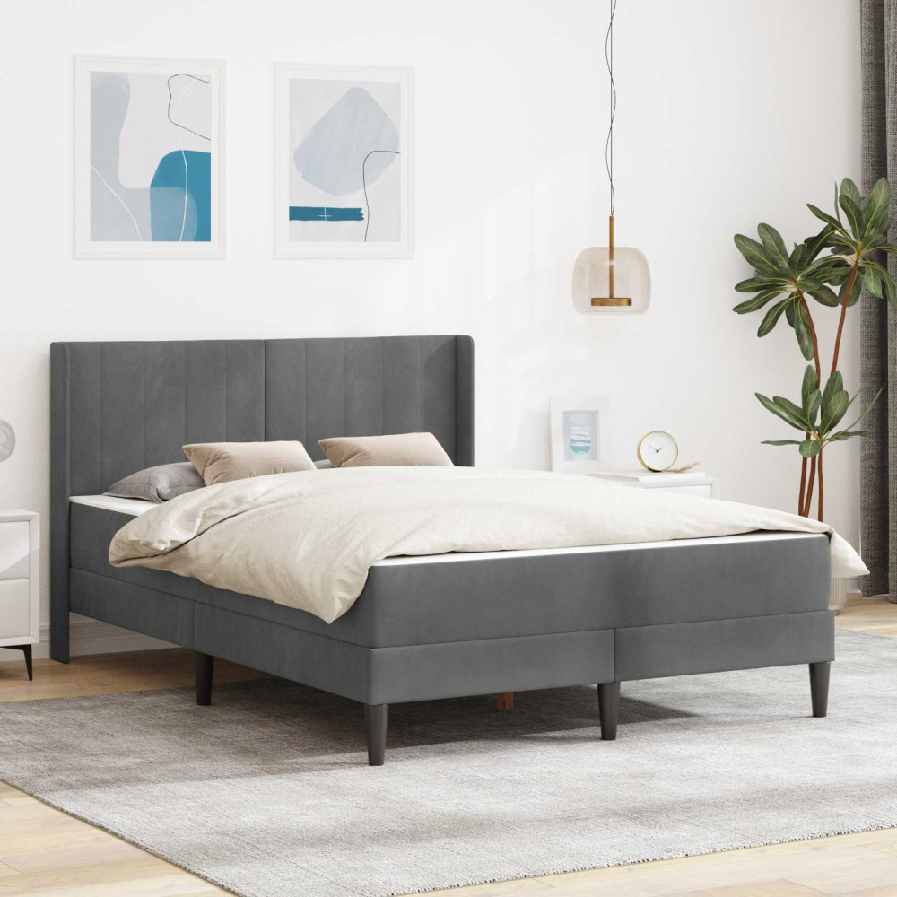 Produktbild för Sängram med madrass med huvudgavel Mörkgrå 140 x 200 cm Sammet