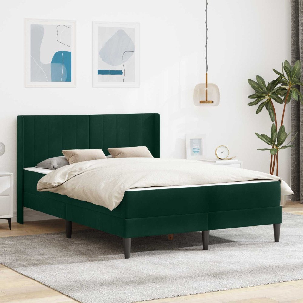 Produktbild för Sängram med madrass med huvudgavel Mörkgrön 140 x 200 cm Sammet