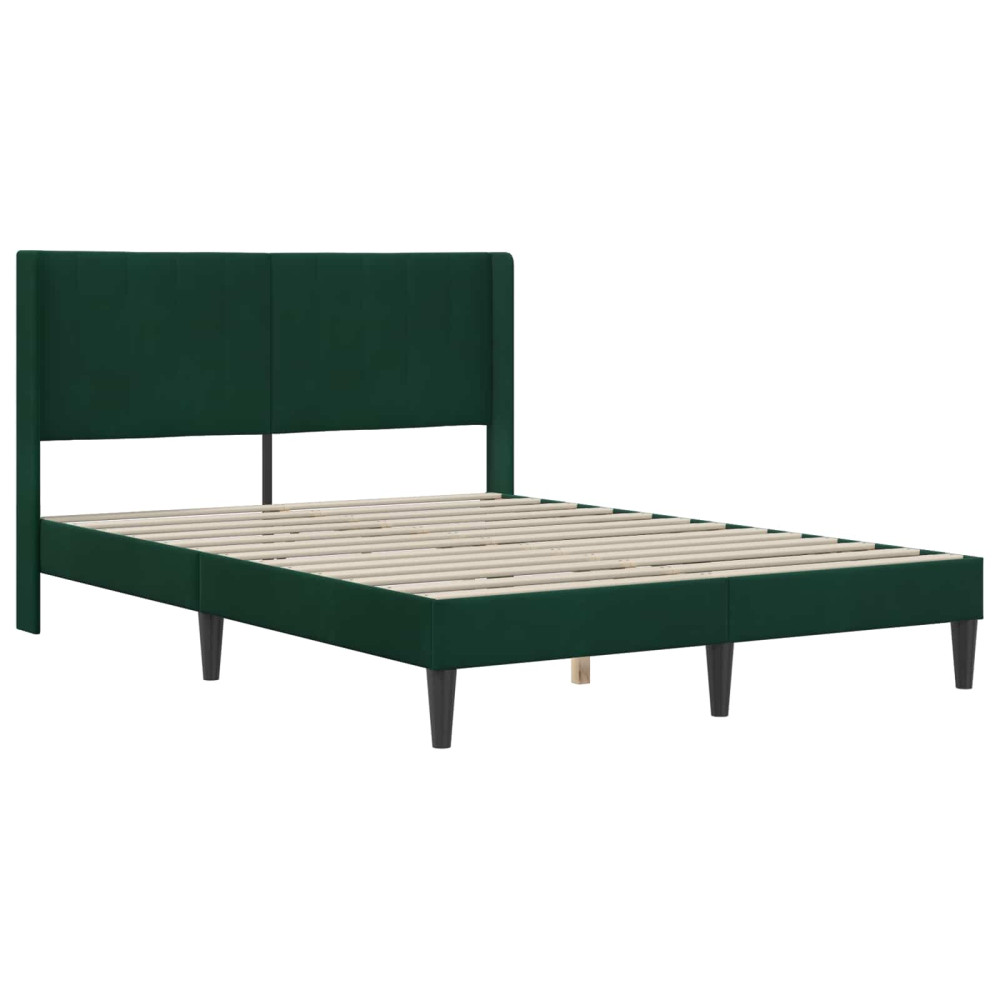 Produktbild för Sängram med madrass med huvudgavel Mörkgrön 140 x 200 cm Sammet